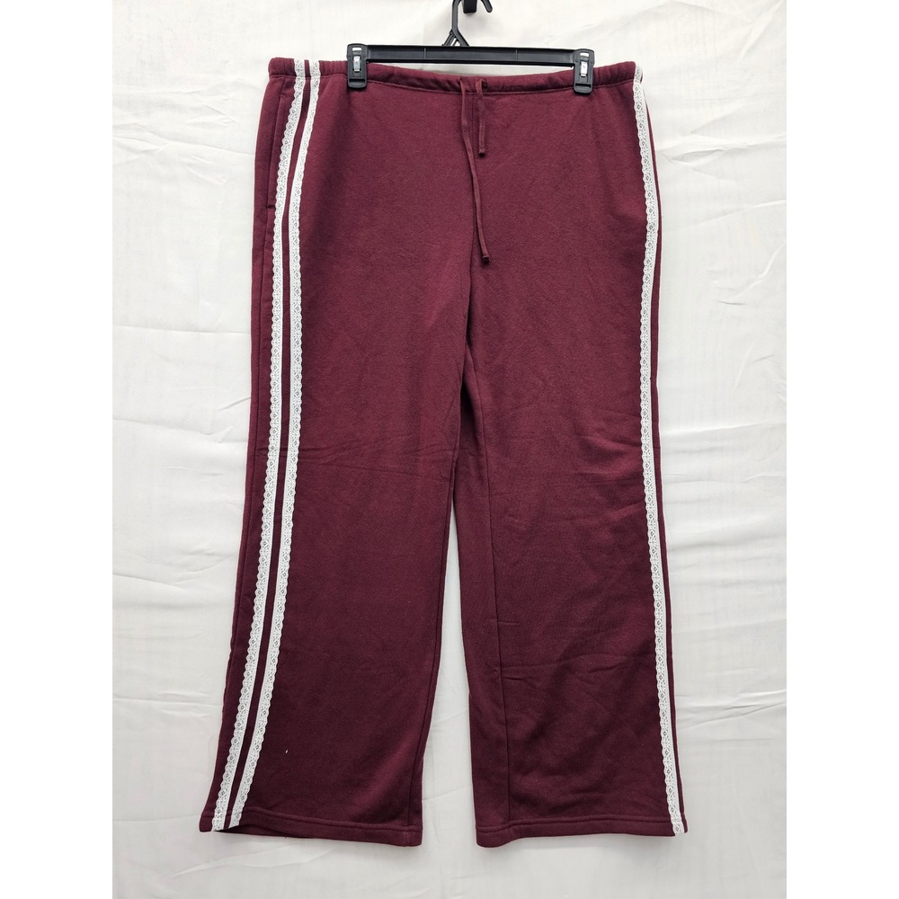 Zoe + Liv Womens XXL Burgundy Lace Trim Fleece Lounge Pants Wide Leg‎ Sweatpants